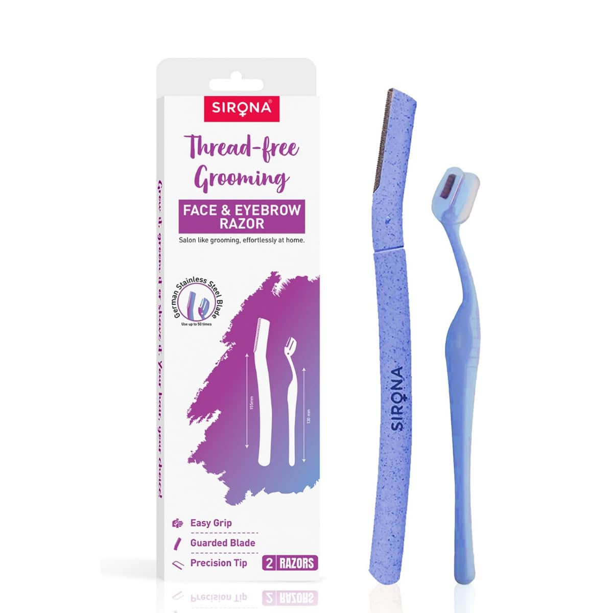 Sirona Reusable Face & Eyebrow Razor Combo for Women | Painless | (Pack of 2)