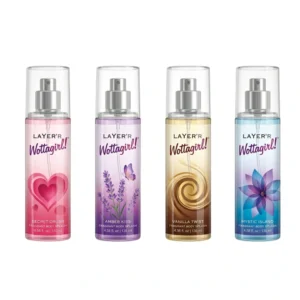 Layer’r Wottagirl Body Splash 135ml Combo Vanilla Twist, Secret Crush, Mystic Island & Amber Kiss