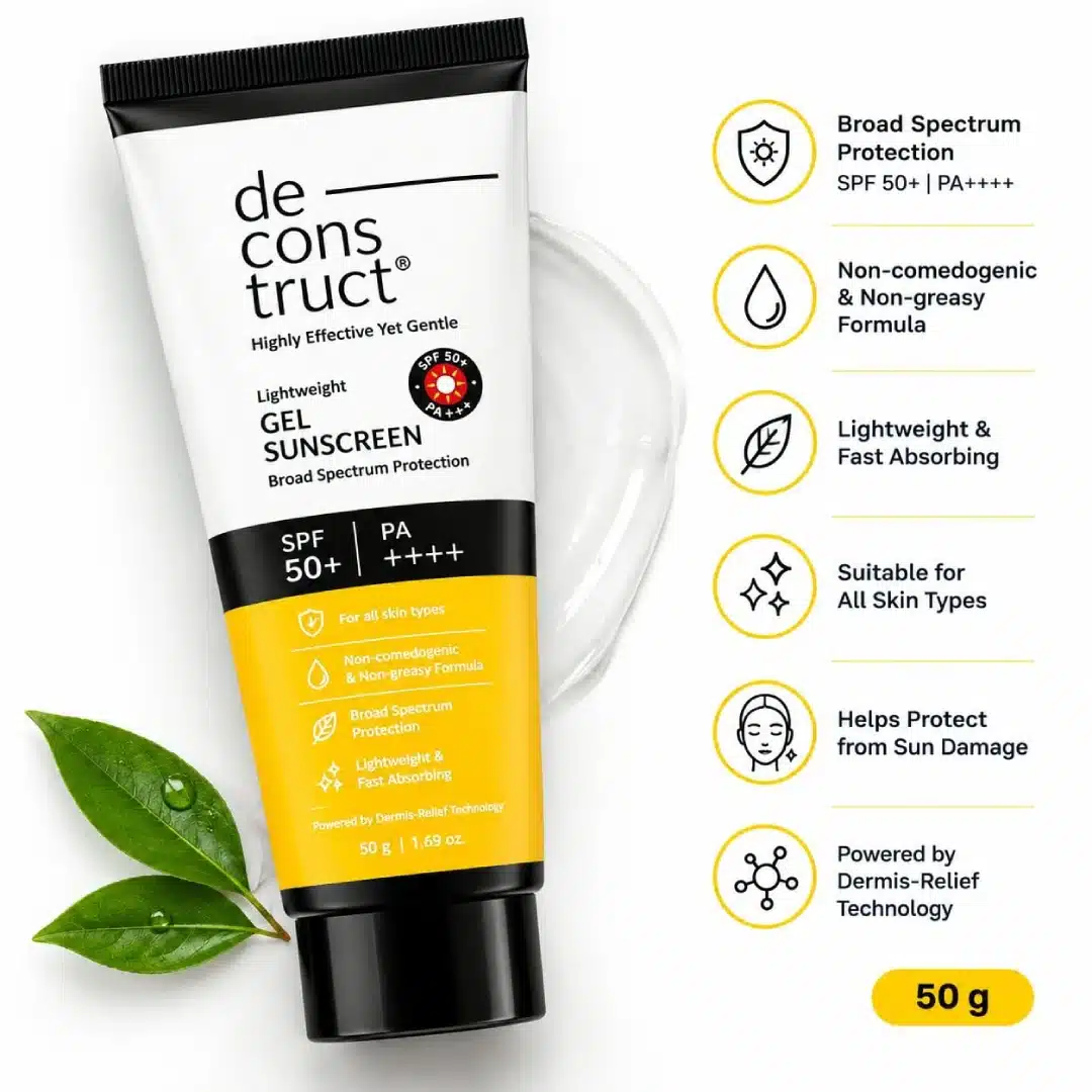 Deconstruct Lightweight Gel Sunscreen SPF 50+ PA++++ for broad-spectrum UVA and UVB protection