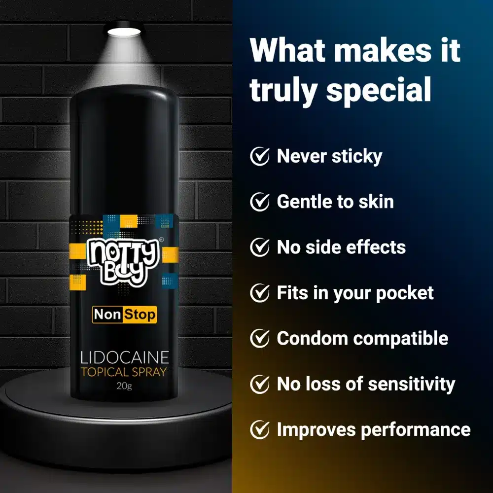 NottyBoy Lidocaine Delay Spray for Men 20g Product Packaging