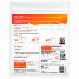 Sirona disposable underarm sweat pads packaging.