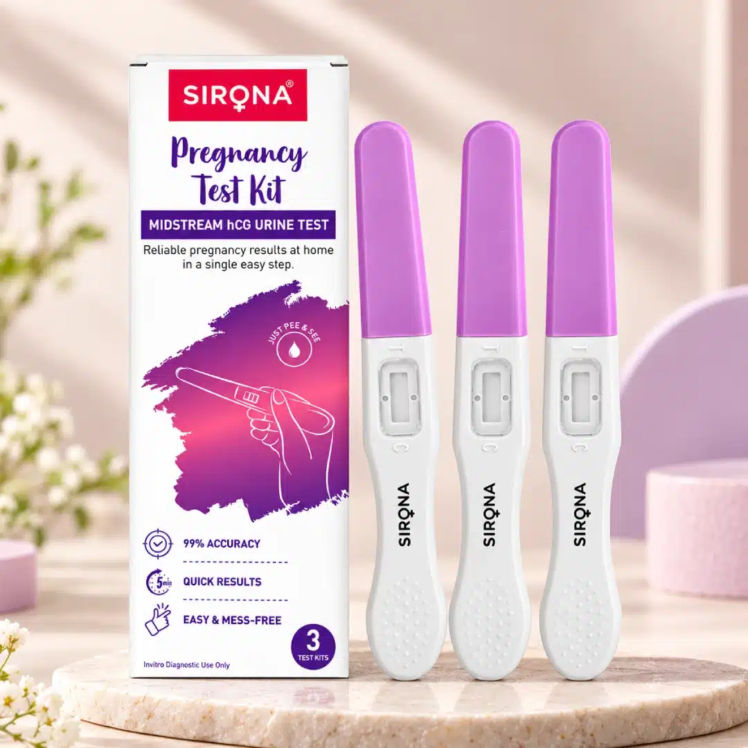 Sirona Pregnancy Test Kit pack of three midstream pregnancy test sticks.